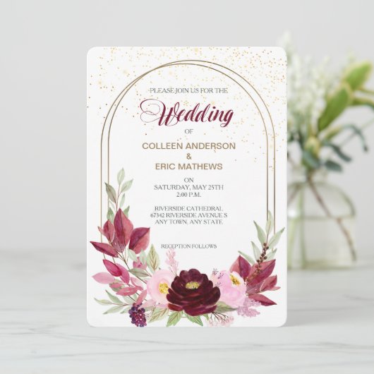 Marsala Wine Roos Double Lijst Weddenschap Kaart (Staand voorkant)