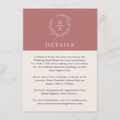 Marsala Wine Simple Elegant Monogram Details Informatiekaartje (Voorkant)