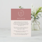 Marsala Wine Simple Elegant Monogram Details Informatiekaartje (Staand voorkant)