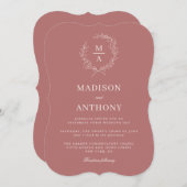Marsala Wine Simple Elegant Monogram Invitation Kaart (Voorkant / Achterkant)