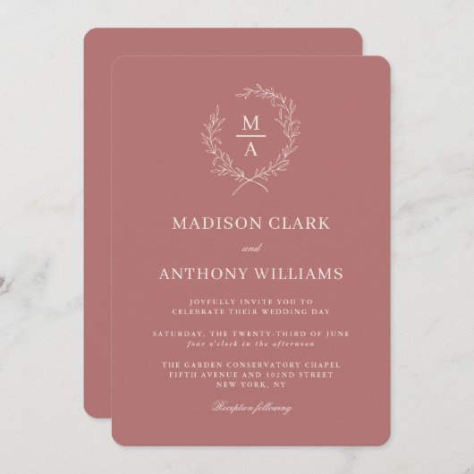 Marsala Wine Simple Elegant Monogram Kaart (Voorkant / Achterkant)