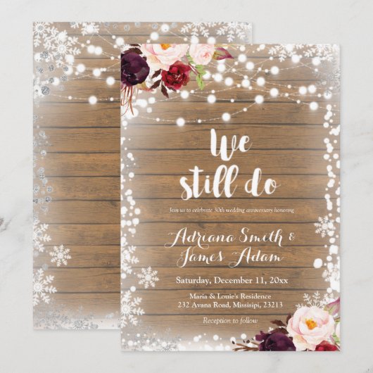 Marsala Winter Snowflakes Huwelijksjubileum Kaart (Voorkant / Achterkant)