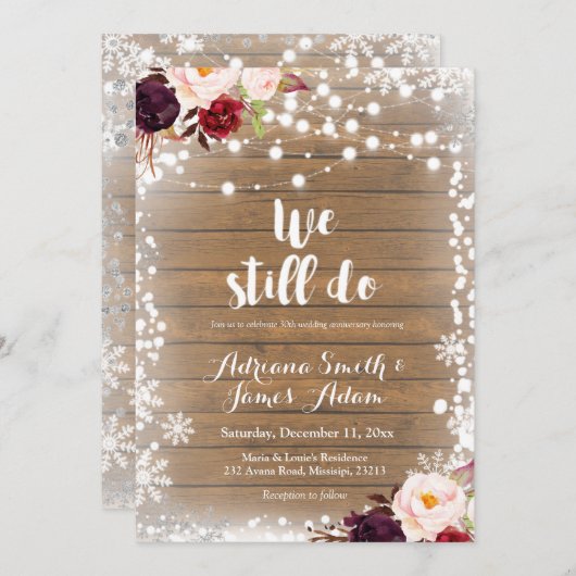 Marsala Winter Snowflakes Wedding Jubileum Kaart (Voorkant / Achterkant)