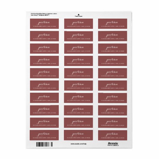 Marsala & Wit Elegante Kalligrafie Etiket (Full Sheet)