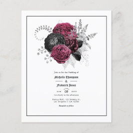 Marsala, Zwart en Zilver Bloemen Gotische Bruiloft Flyer