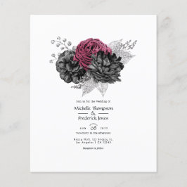 Marsala, Zwarte en Zilveren Bloemen Bruiloft Flyer