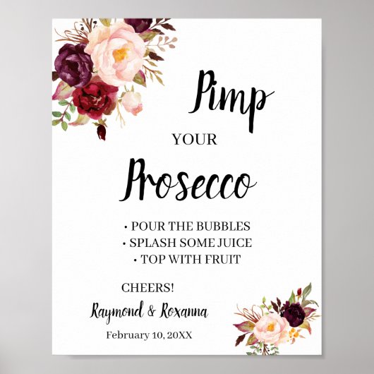 MarsalaFlower Geef je Prosecco een oppepper Bruids Poster (Voorkant)
