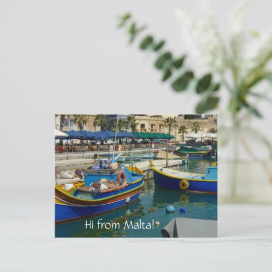 Marsaxlokk geverfde boten briefkaart (Staand voorkant)