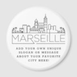 Marseille | Aangepaste stad Bericht of slogan Magneet<br><div class="desc">Een unieke magneetgunst die de prachtige stad Marseille,  Frankrijk vertegenwoordigt. Deze sleutelhanger toont de skyline van de stad met daaronder de naam. Onder de naam van de stad is een plek voor uw unieke slogan of verklaring over uw favoriete stad.</div>