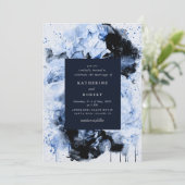 Marseille Blauw Abstract Bloemen Bruiloft Kaart (Staand voorkant)