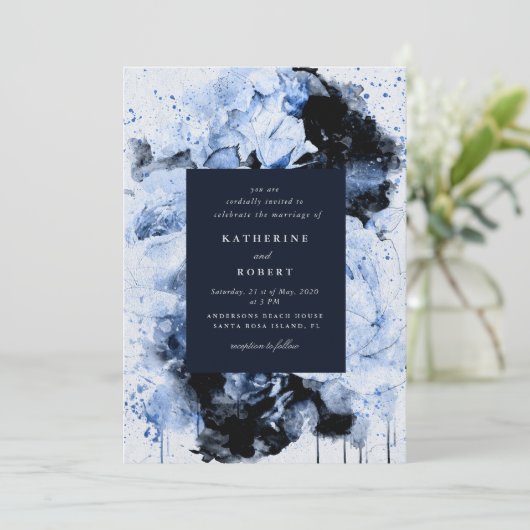 Marseille Blauw Abstract Bloemen Bruiloft Kaart (Staand voorkant)