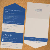 Marseille Blauw Eenvoudig Modern Huwelijk RSVP All In One Uitnodiging