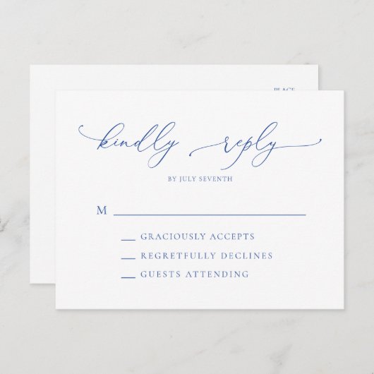 Marseille blauw en wit minimalistische bruiloft RS Briefkaart (Voorkant / Achterkant)