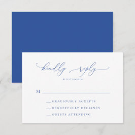 Marseille blauw en wit minimalistische bruiloft RSVP kaartje