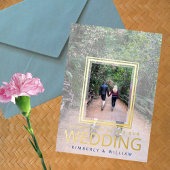 Marseille Blauw Moderne minimale foto bruiloft Folie Uitnodiging