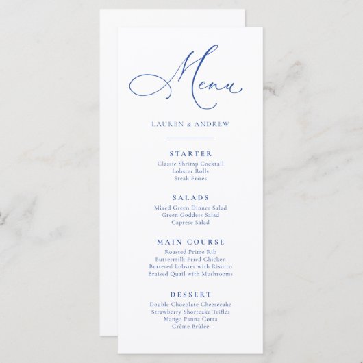 Marseille Blauw & Wit Minimalistisch Eenvoudig Vla Menu (Voorkant / Achterkant)