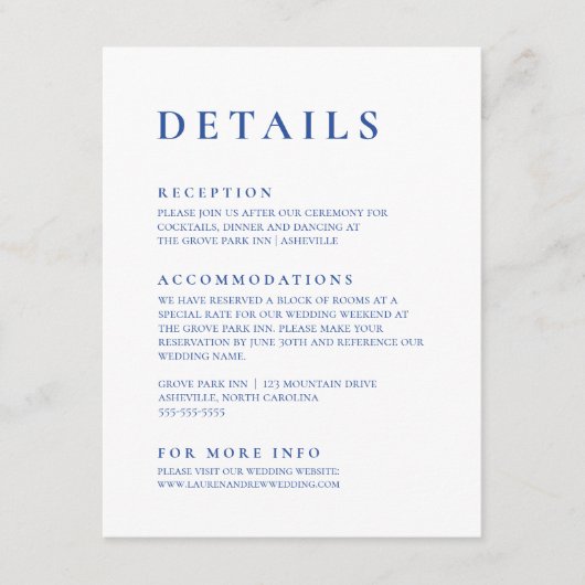 Marseille Blauw & Wit Modern Minimalistisch Elegan Informatiekaartje (Voorkant)