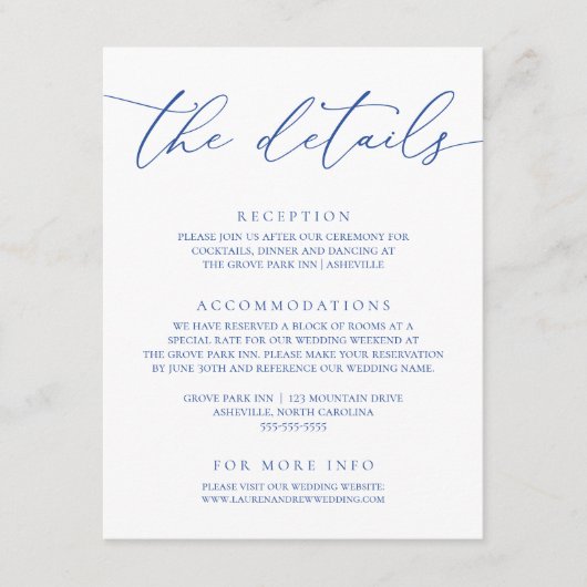 Marseille Blauw & Wit Moderne Minimalistische Brui Informatiekaartje (Voorkant)