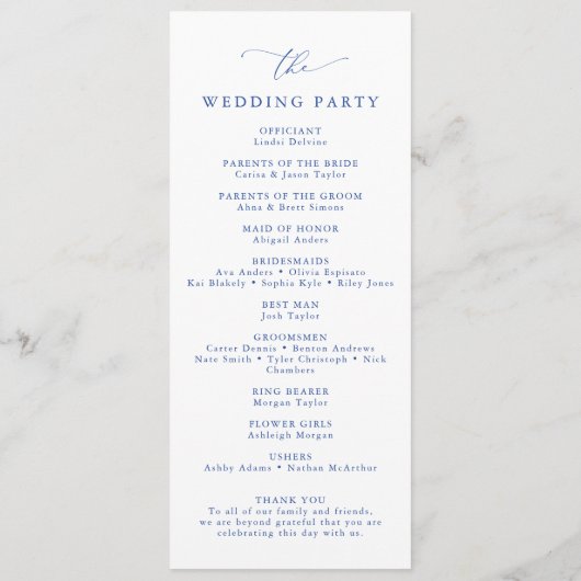 Marseille Blauw & Witte Elegeante Minimalistische  Programmakaart (Achterkant)