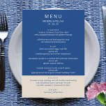 Marseille Bleu Bruiloft Moderne repetitie diner Menu<br><div class="desc">Deze Marseille Bleu aangepaste huwelijksmenu's zullen het culinaire podium vormen voor uw viering, van het repetititiediner tot de huwelijksreceptie. Het tweetonige marineblauw en ecru kleurenpalet leent zich voor elk seizoen, van herfst of winter tot voorjaar en zomer, terwijl het eenvoudige ontwerp werkt met zowel moderne bruiloften als meer casual thema's....</div>