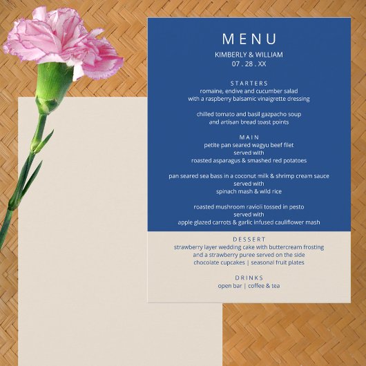 Marseille Bleu Bruiloft Moderne repetitie diner Menu