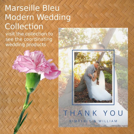 Marseille Bleu Chic 3 foto minimalistische bruilof Bedankkaart