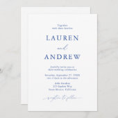 Marseille Bleu Eenvoudig Minimalistisch 3 Bruiloft Kaart (Voorkant / Achterkant)