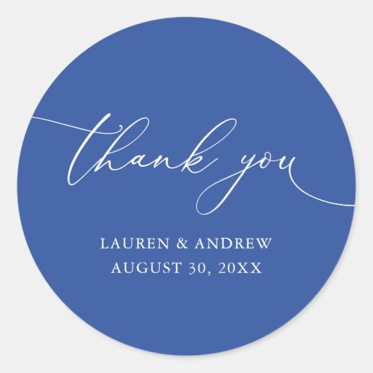 Marseille bleu minimalistische bruiloft dank u ronde sticker (Voorkant)