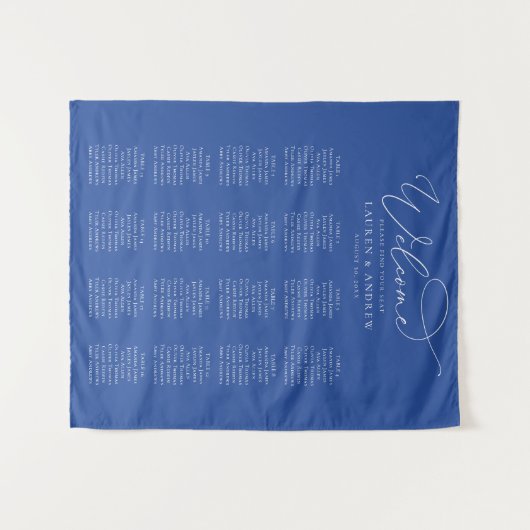 Marseille Bleu Minimalistische Wedding Zitkaarten Wandkleed (Voorkant (horizontaal))