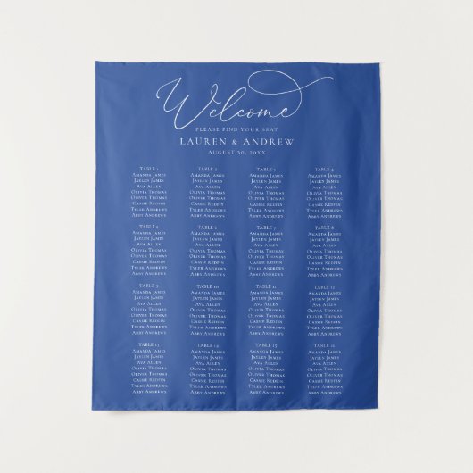 Marseille Bleu Minimalistische Wedding Zitkaarten Wandkleed (Voorkant)