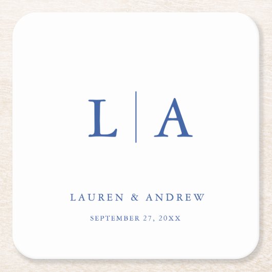 Marseille Bleu Monogram Elegante eenvoudige bruilo Kartonnen Onderzetters (Voorkant)