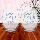 Marseille bleu Mr. en Mrs. gepersonaliseerde bruil Wijnglas Zonder Voet