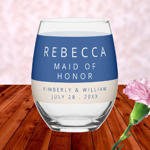 Marseille Bleu trouwnaam bruids partij gunst Wijnglas Zonder Voet