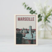 Marseille Cathedral en havenillustratie Frankrijk Briefkaart (Staand voorkant)