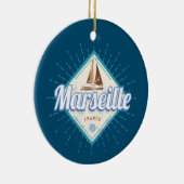 Marseille City France retro zeilschip  Keramisch Ornament (Rechts)
