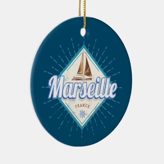 Marseille City France retro zeilschip  Keramisch Ornament (Rechts)