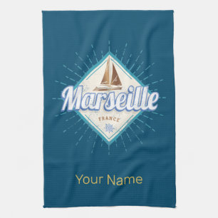 Marseille City France retro zeilschip Theedoek