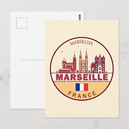 Marseille France City Skyline Emblem Briefkaart (Voorkant / Achterkant)