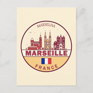 Marseille France City Skyline Emblem Briefkaart