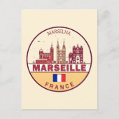 Marseille France City Skyline Emblem Briefkaart (Voorkant)