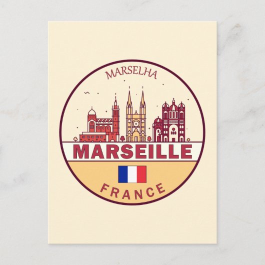 Marseille France City Skyline Emblem Briefkaart (Voorkant)