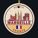 Marseille France City Skyline Emblem Keramisch Ornament<br><div class="desc">Marseille minimalistisch,  kleurrijk kunstontwerp met monumenten en landmerken van de Franse stad.</div>