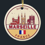 Marseille France City Skyline Emblem Keramisch Ornament<br><div class="desc">Marseille minimalistisch,  kleurrijk kunstontwerp met monumenten en landmerken van de Franse stad.</div>