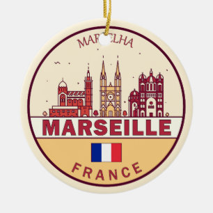 Marseille France City Skyline Emblem Keramisch Ornament