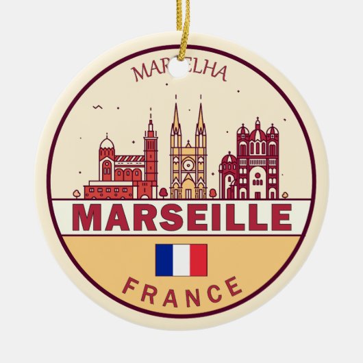 Marseille France City Skyline Emblem Keramisch Ornament (Voorkant)