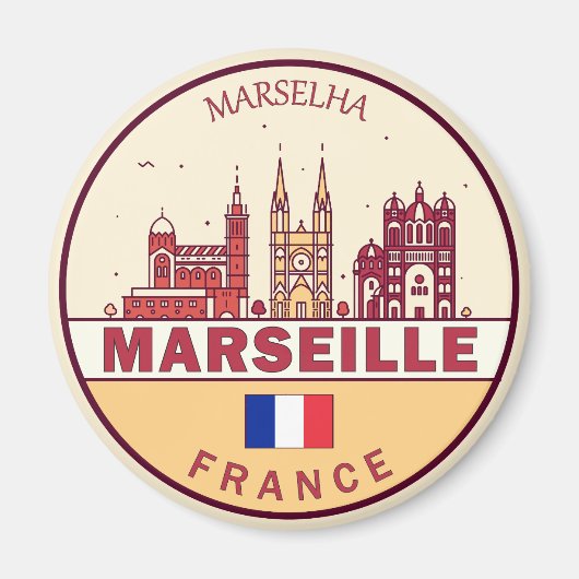Marseille France City Skyline Emblem Magneet (Voorkant)