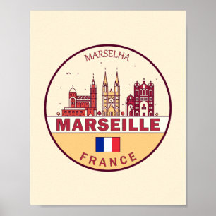 Marseille France City Skyline Emblem Poster