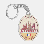 Marseille France City Skyline Emblem Sleutelhanger (Voorkant Links)