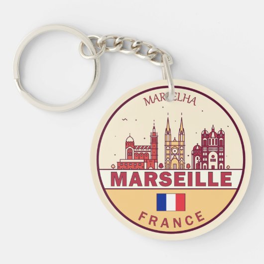 Marseille France City Skyline Emblem Sleutelhanger (Voorkant)