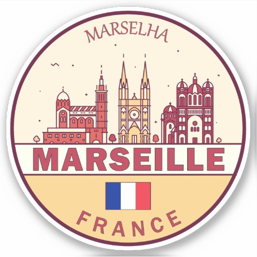 Marseille France City Skyline Emblem Sticker (Voorkant)